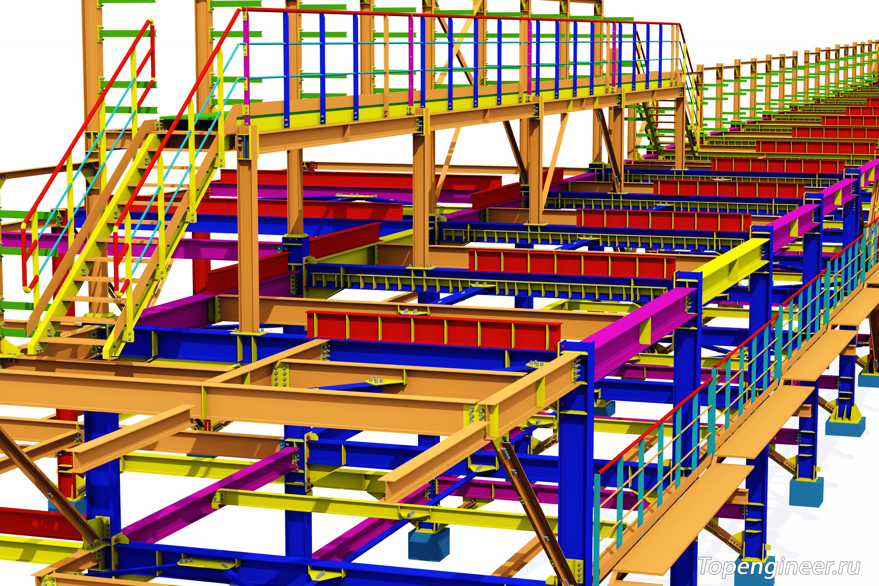 Проектирование эстакад НПЗ КМ и КМД - разработка КМД, КМ, КЖ. Tekla Structures - BIM 