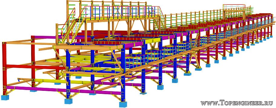 Проектирование эстакад НПЗ КМ и КМД - разработка КМД, КМ, КЖ. Tekla Structures - BIM 