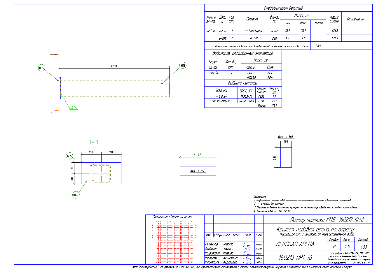 Разработка КМД. Пример чертежа колонны в КМД