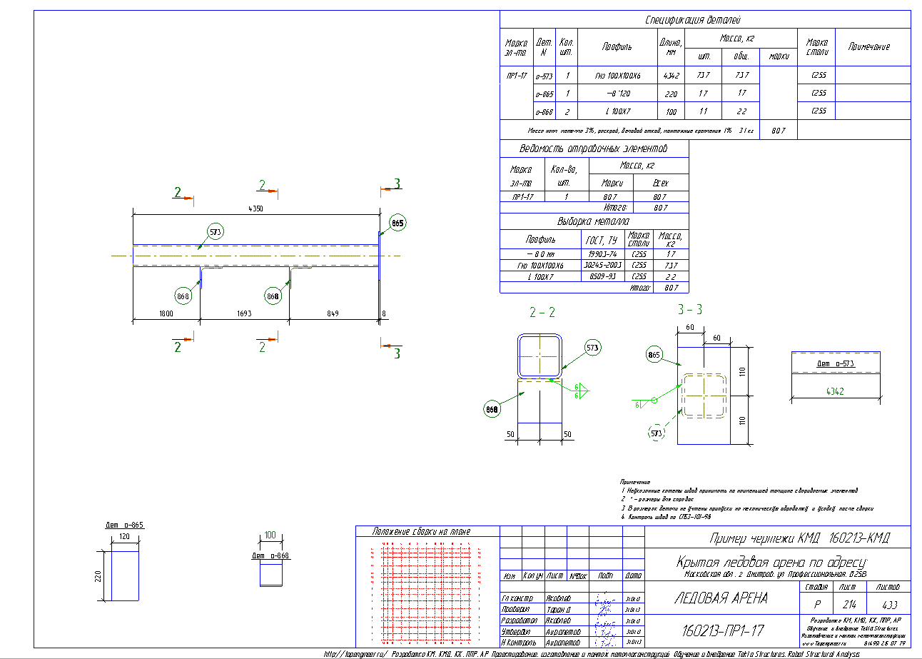 Разработка КМД. Пример чертежа колонны в КМД