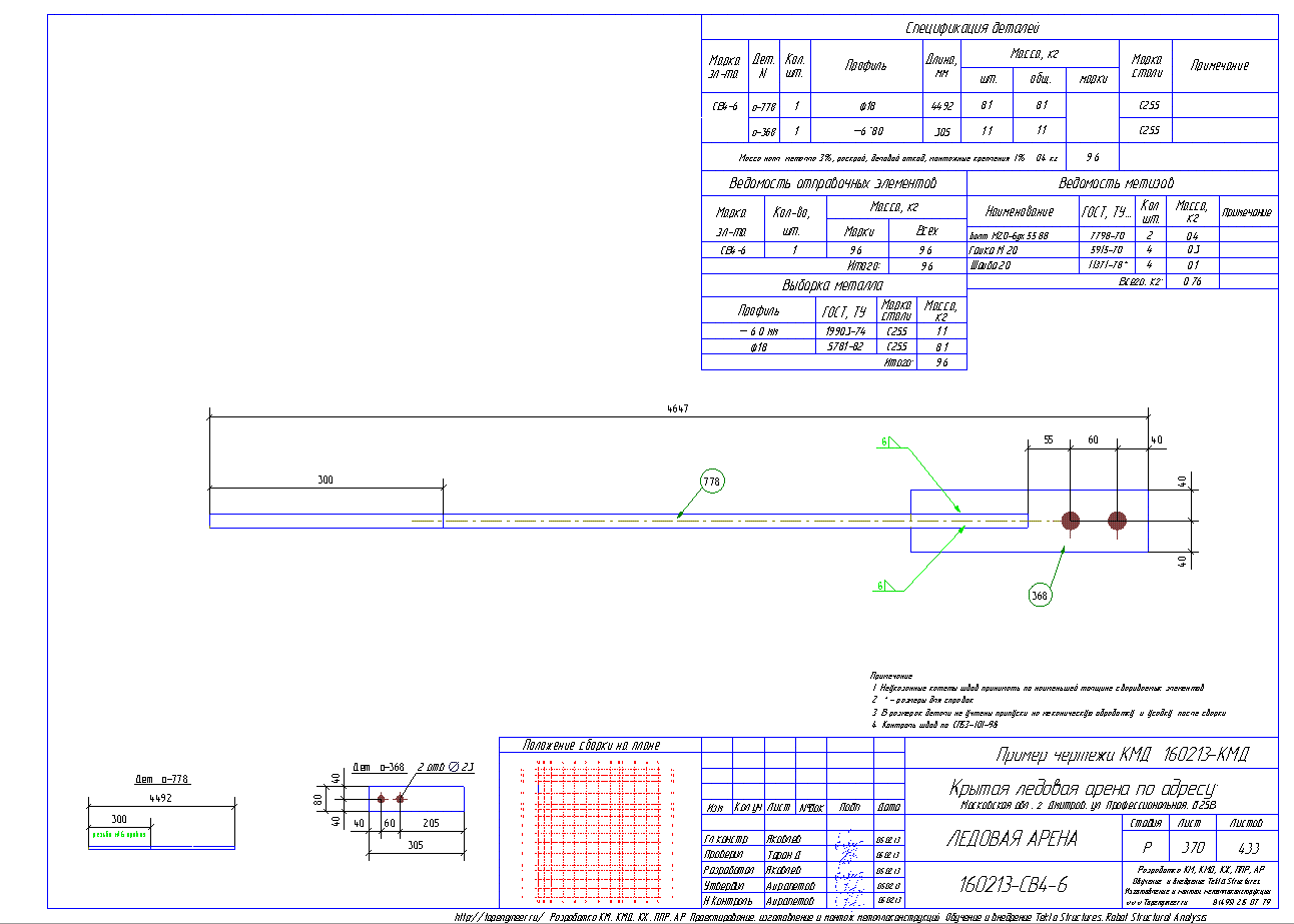 Разработка КМД. Пример чертежа колонны в КМД