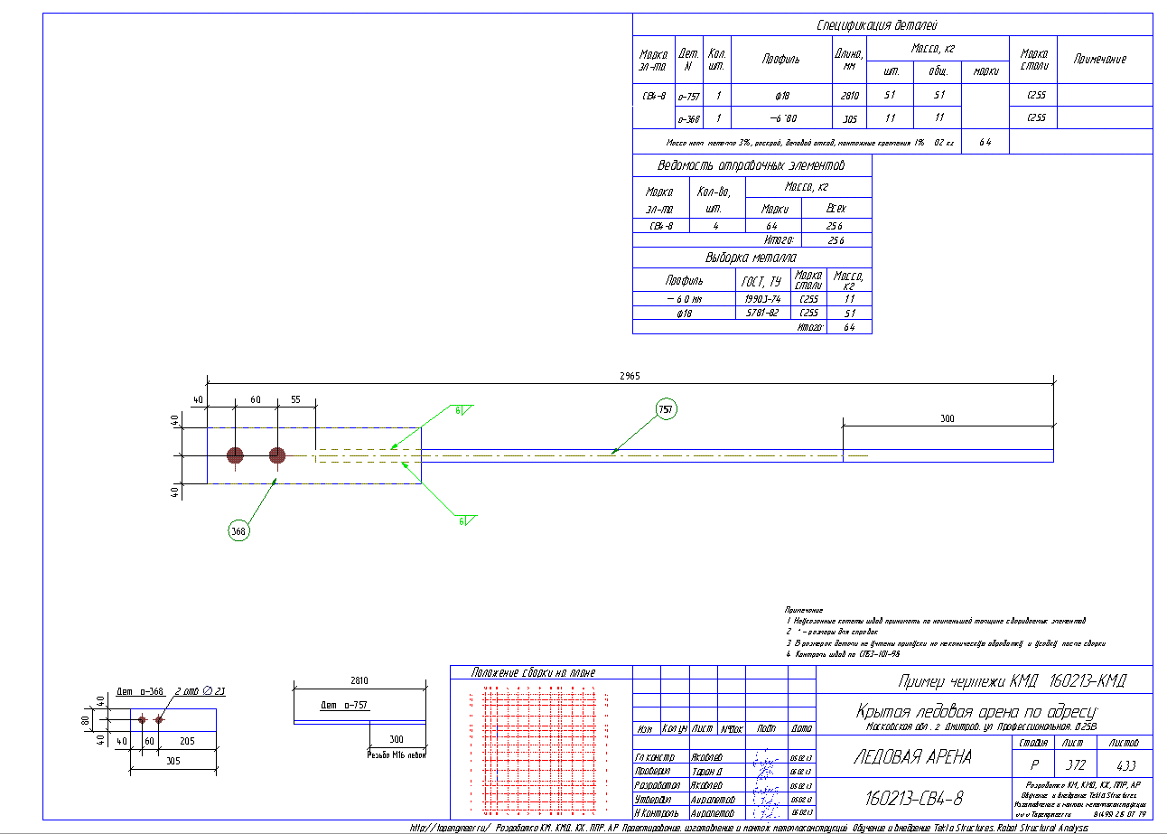 Разработка КМД. Пример чертежа колонны в КМД