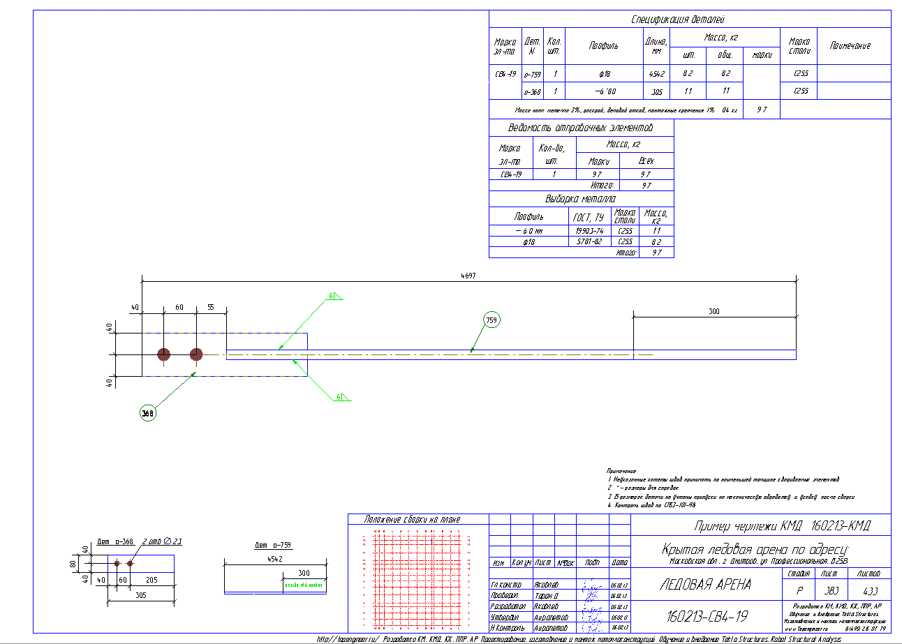 Разработка КМД. Пример чертежа колонны в КМД