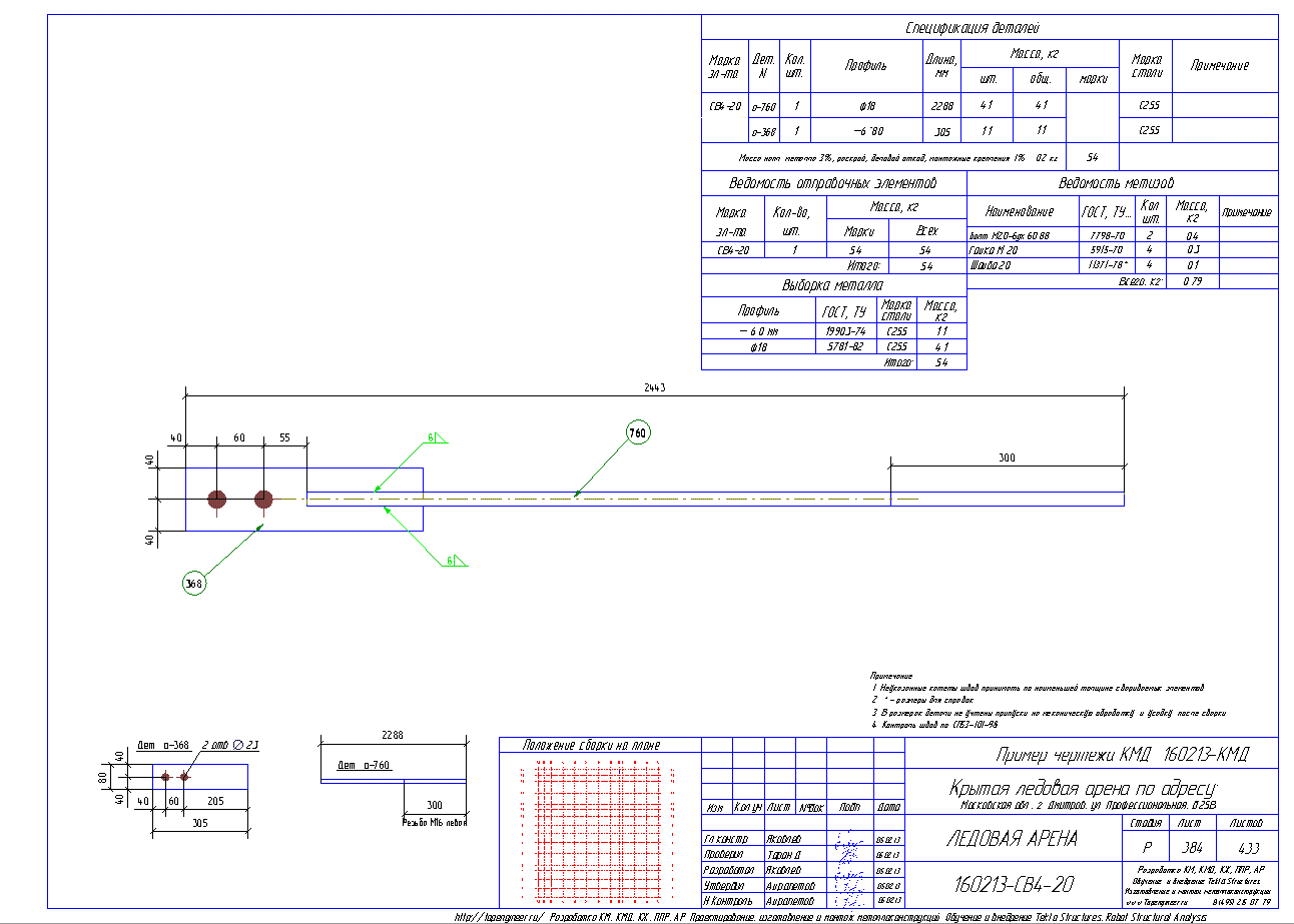 Разработка КМД. Пример чертежа колонны в КМД