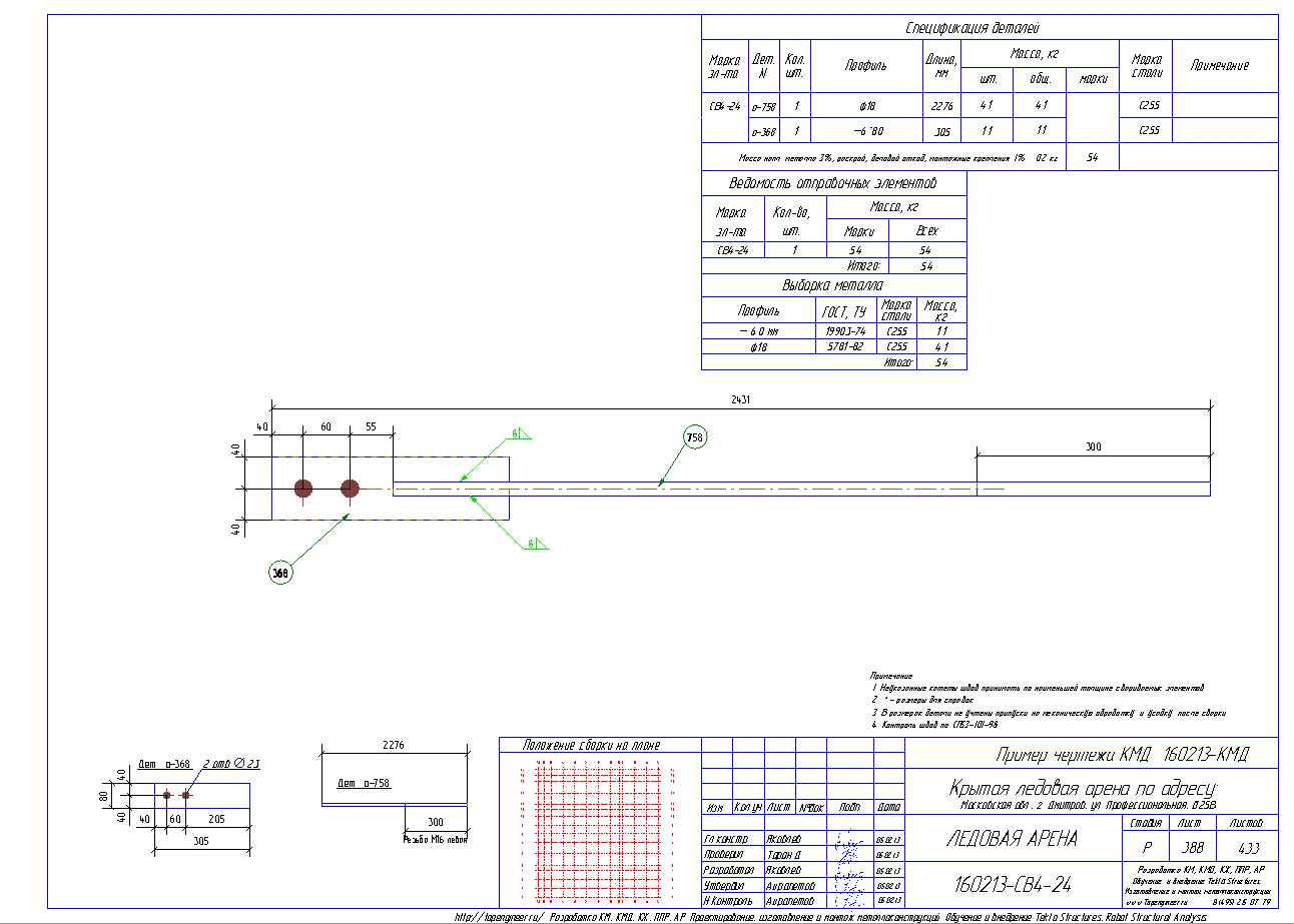 Разработка КМД. Пример чертежа колонны в КМД