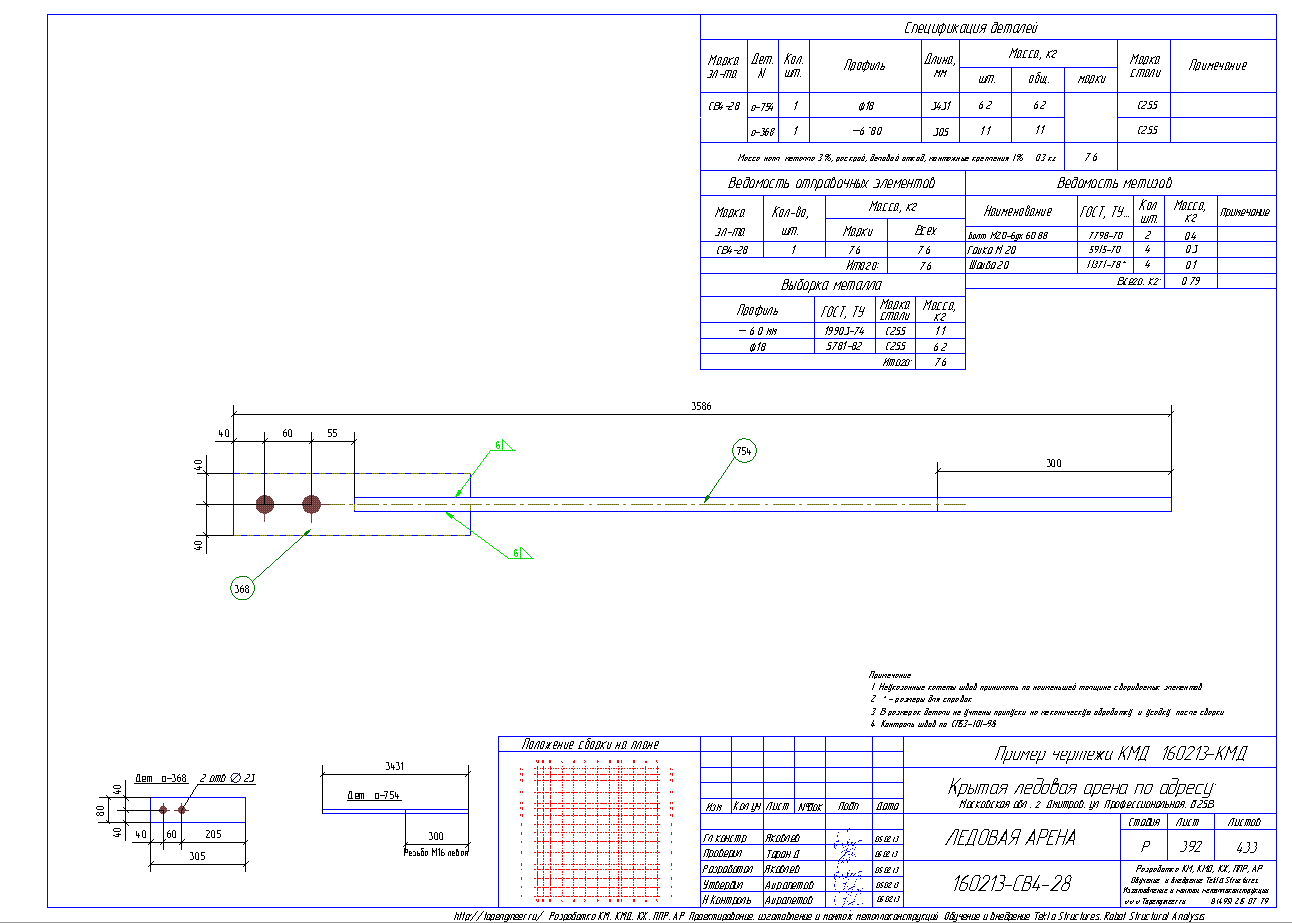 Разработка КМД. Пример чертежа колонны в КМД