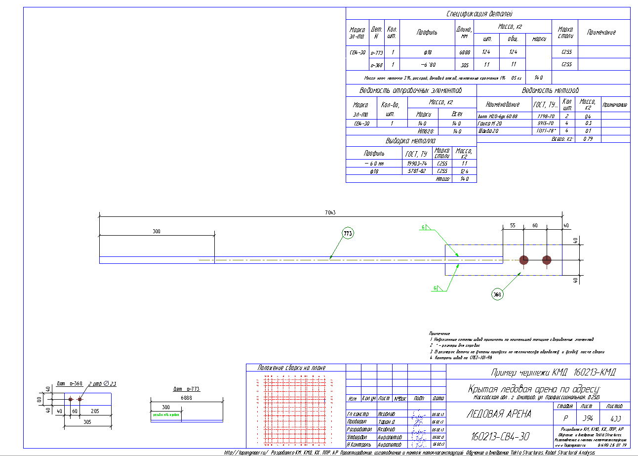 Разработка КМД. Пример чертежа колонны в КМД