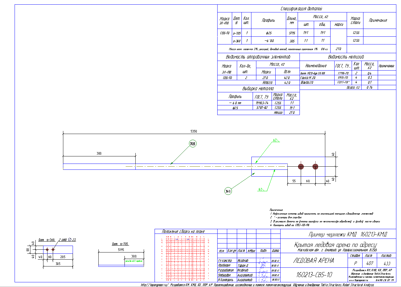 Разработка КМД. Пример чертежа колонны в КМД
