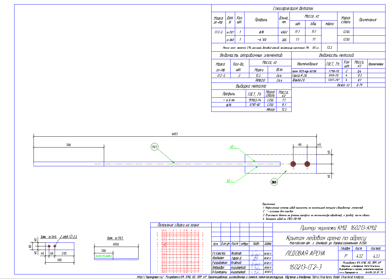 Разработка КМД. Пример чертежа колонны в КМД